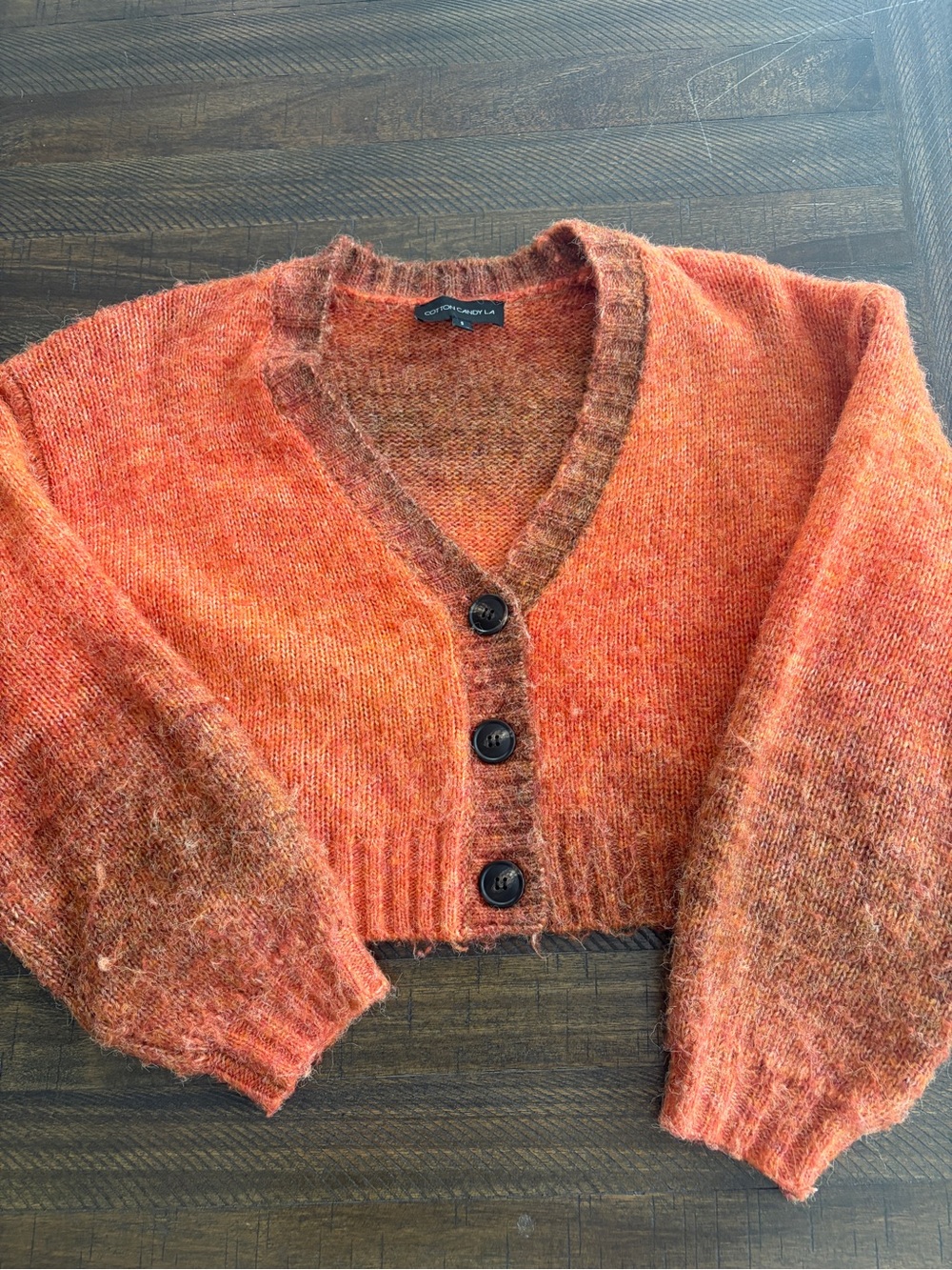 Cotton Candy Rust-Orange Mohair Blend V-Neck Cropped Cardigan